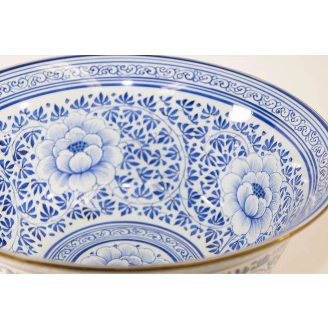 Vintage Maitland Smith Blue and White Large Porcelain Bowl in Floral Pattern For Sale - Image 12 of 13