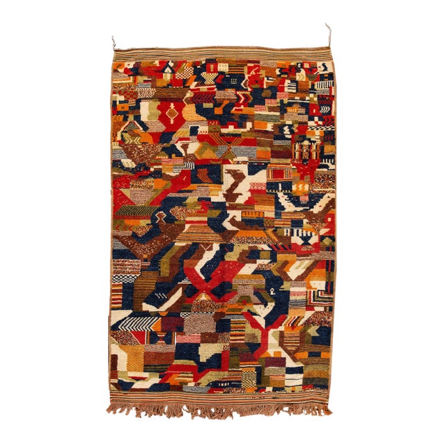 Vintage Moroccan Handmade Allover Motif Multicolor Wool Rug For Sale