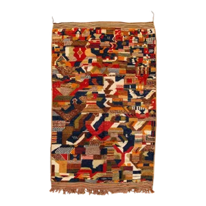 Vintage Moroccan Handmade Allover Motif Multicolor Wool Rug