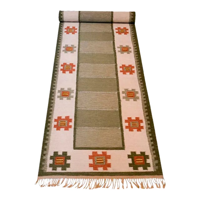 Mid-Century Swedish Flat Weaved Röllakan Carpet by Nils Nilsson, 1950s For Sale