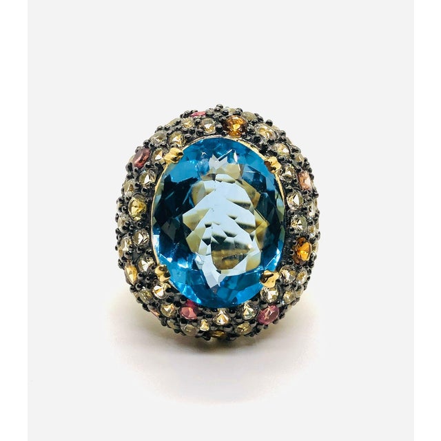Bochic “Orient” Multi Sapphire & Blue Topaz Ring Set In 18K Gold & Silver For Sale - Image 9 of 11