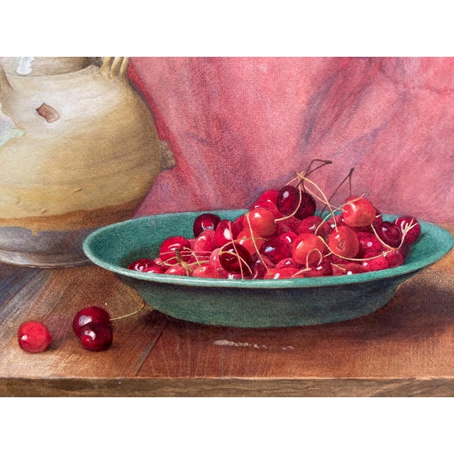 Very pretty and well ackomplished still life of cherries in a turquoise bowl by English artist Irene Churchill Gardner who...