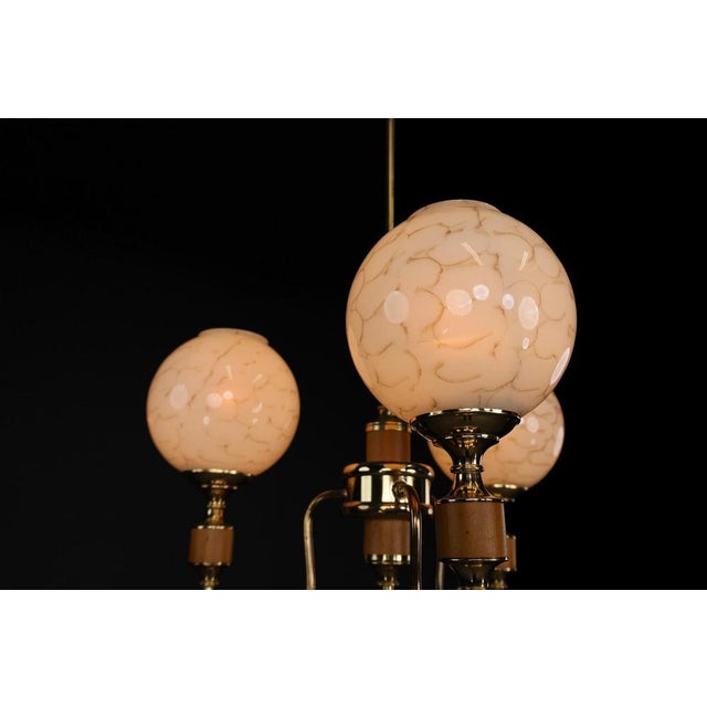 Metal Mid-Century Modern Brass and Art Glass Chandelier, Czech Republic, 1970s For Sale - Image 7 of 10