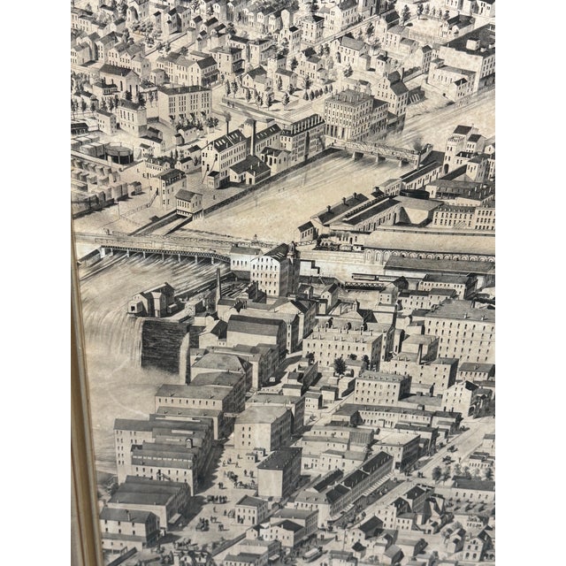 Vintage Framed Bird’s Eye View City Lithograph Print Panoramic Map Architectural For Sale - Image 6 of 8