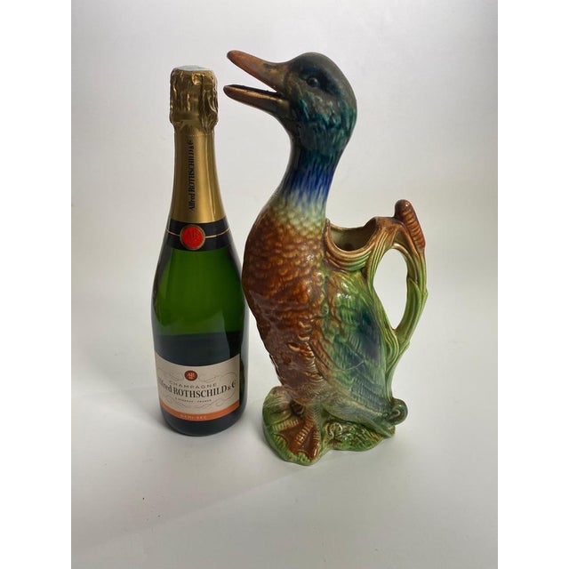 Majolica Duck Mallard Pitcher from Keller and Guerin Saint Clement, 1890s For Sale - Image 9 of 10