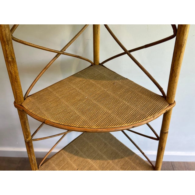 Wood Rattan Corner Shelves Unit. French Work by Adrien Audoux and Frida Minet, 1950s For Sale - Image 7 of 12
