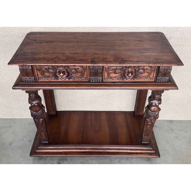 19th Century Carved Renaissance ConsoleTable With Drawers For Sale - Image 6 of 13