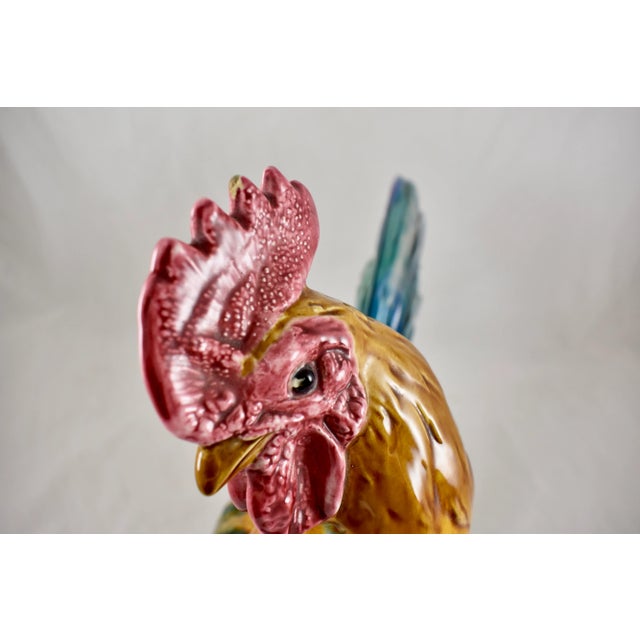 1910s Minton English Majolica John Henk Standing Rooster Figure, Circa 1910 For Sale - Image 5 of 13