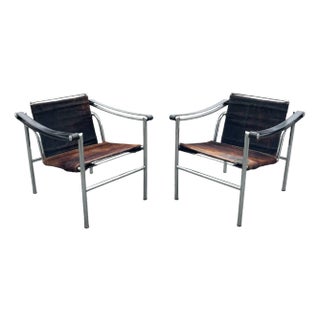 LC1 Leather Armchairs by Le Corbusier for Cassina, 1966, Set of 2 For Sale