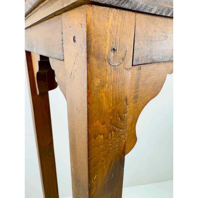 1970s Vintage Rustic Wood Tall Plant Stand With Scalloped Brackets For Sale - Image 5 of 12