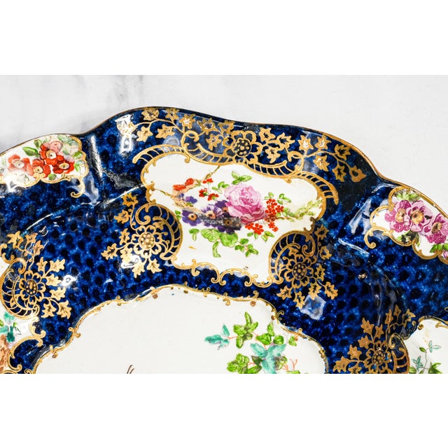 Beautiful 19th Century Antique Hand Painted Plate Cobalt Blue Gilt Porcelain Bird Motif England Home Decor (Repaired) For Sale - Image 9 of 16