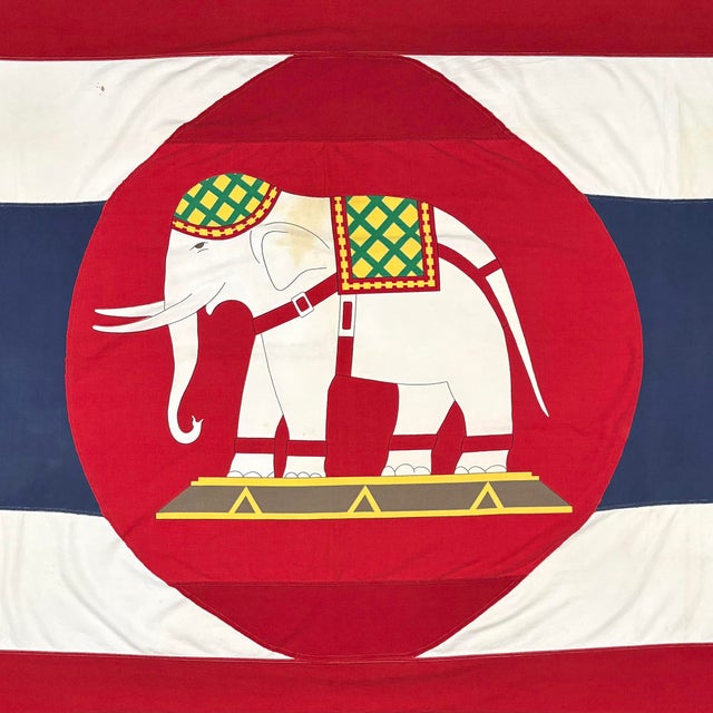 Blue Oversize Vintage Cotton Royal Thai Navy Flag With White Elephant, Naval Ensign of Thailand For Sale - Image 8 of 8