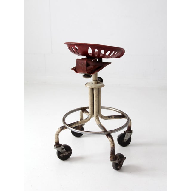 Vintage Industrial Rolling Stool With Cast Iron Tractor Seat For Sale - Image 9 of 18