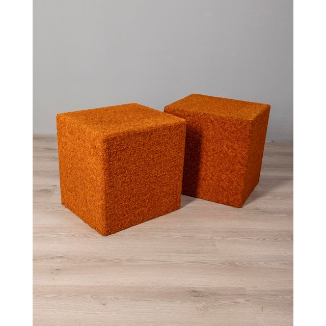 Vintage Italian Ottomans in Orange Fabric, Set of 2 For Sale - Image 6 of 6