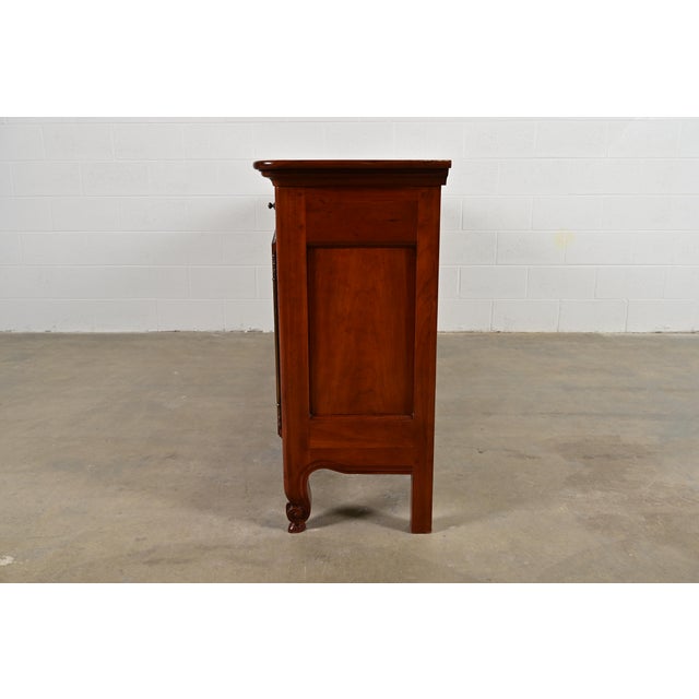 Baker Furniture French Provincial Louis XV Carved Cherry Wood Sideboard Credenza or Bar Cabinet For Sale - Image 10 of 13