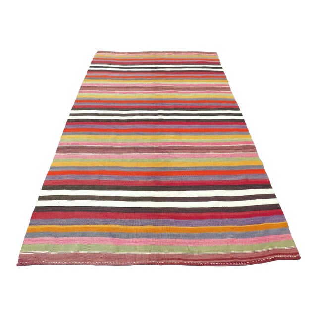 Vintage Turkish Kilim Rug - 74" X 127" For Sale