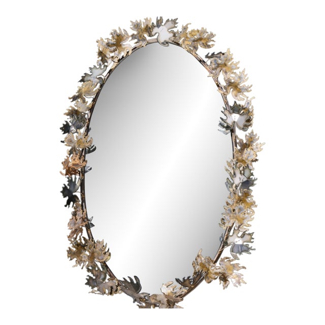 Curtis Jere Brutalist Mid Century Leaf Mirror For Sale