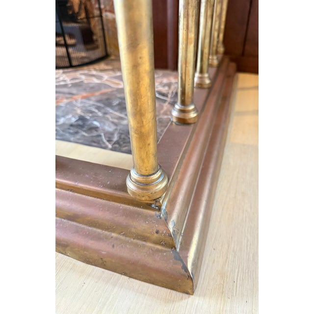 Metal Jamb Uk Brass & Leather Fireplace Club Fender For Sale - Image 7 of 12