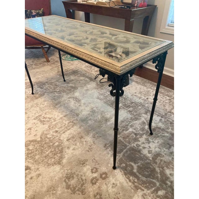 Metal Vintage Mediterranean Maitland Smith Cast Stone & Wrought Iron Console Table For Sale - Image 7 of 8