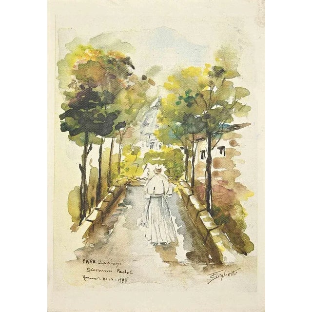 Farewell Pope Luciani is an original drawing in watercolor realized by Zeno Giglietti in 1978. Good conditions. The...