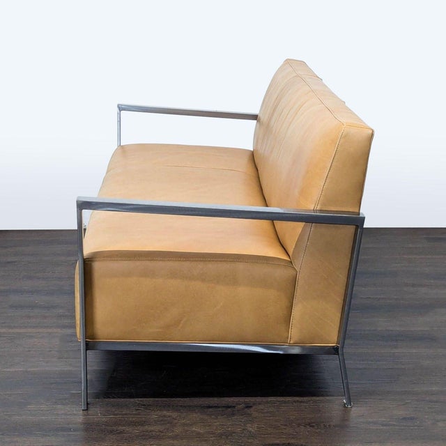 Modern Room & Board Zinc Modern 3-Seat Camel Leather Sofa With Metal Frame For Sale - Image 3 of 10