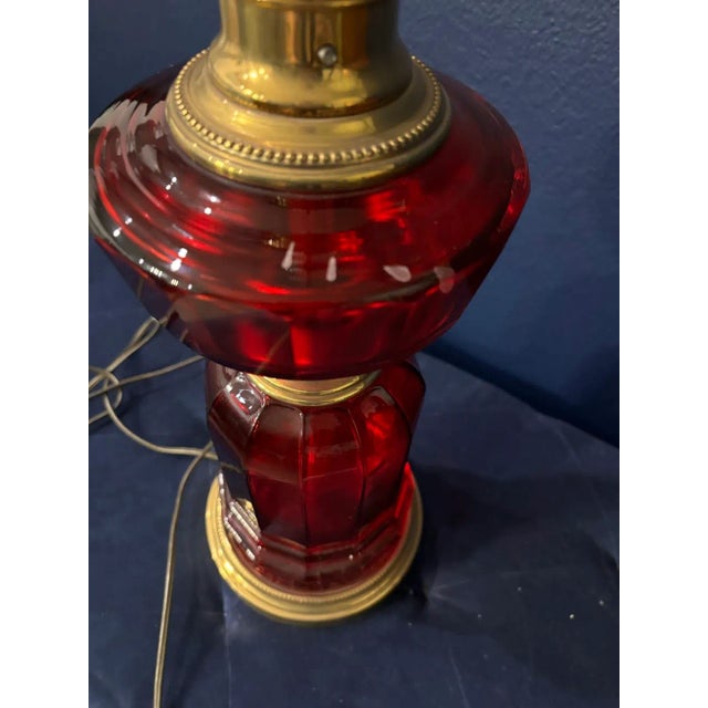 1940s Paul Hanson Red Glass Brass Table Lamp For Sale - Image 10 of 11