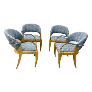 Late 20th Century Set of 4 Mitchell Pickard for Brueton Chrome and Wood Willow Chairs For Sale