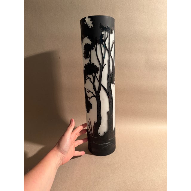 Large Cameo Glass Cylinder Vase Black and White For Sale - Image 4 of 11
