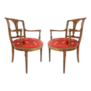 Antique Carved Venetian Plastered Wood Armchairs With Pineapple Seats- a Pair