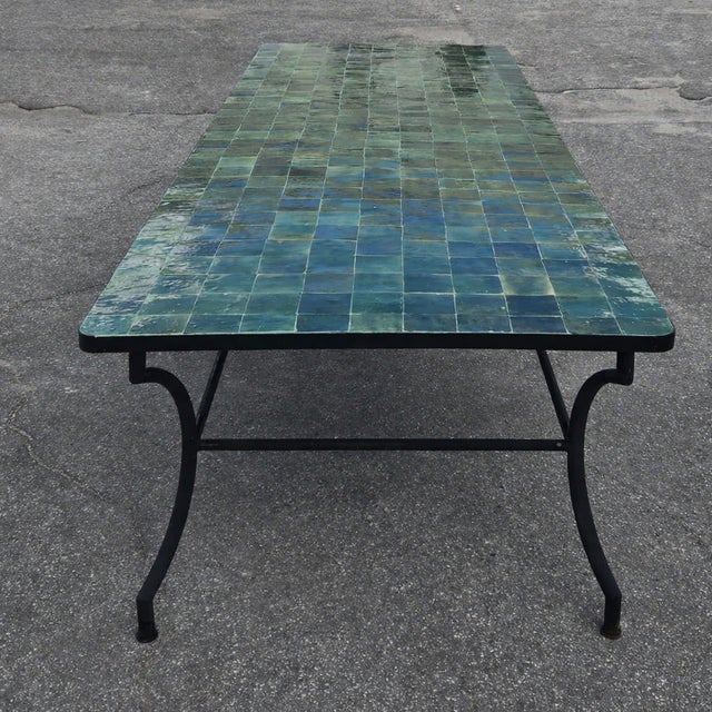 Extra Large Moroccan Tamegrout Green Mosaic Table — Square Tile Design For Sale - Image 9 of 12