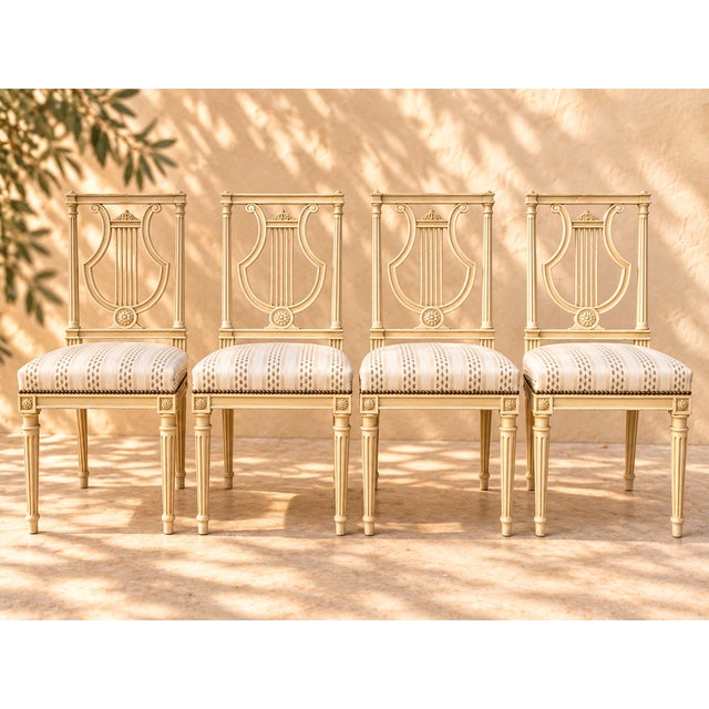 Wood Louis XVI Style Chairs with Lyre Motif, 1900, Set of 4 For Sale - Image 7 of 7