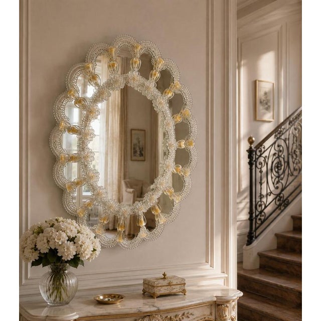 Vintage Venetian Oval Shaped Mirror, 1960 For Sale - Image 3 of 12