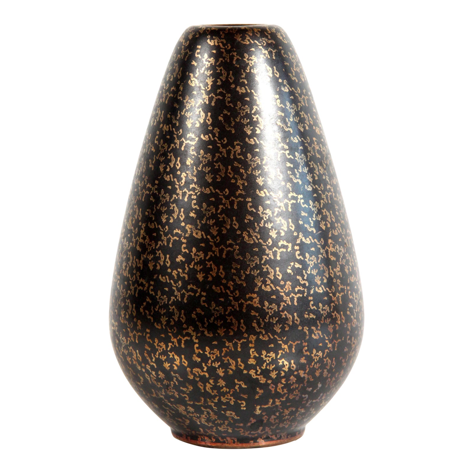 Vintage Mid Century Modern German Black & Gold Pottery Vase