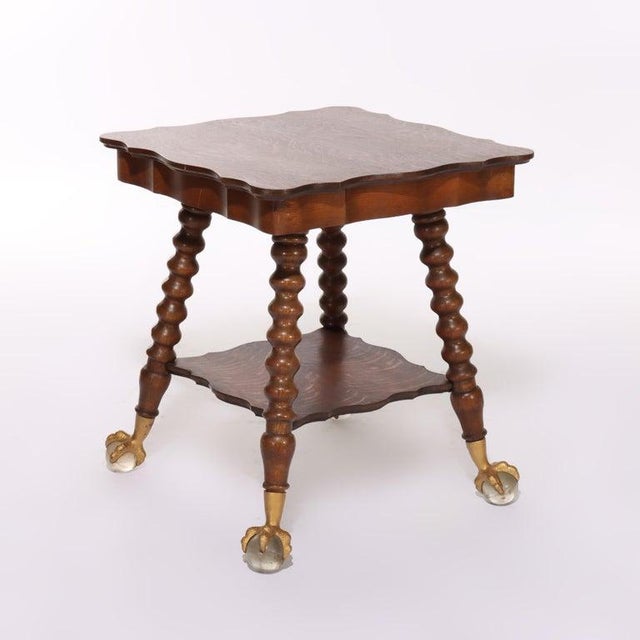 Large Antique RJ Horner School Carved Oak Lamp Table With Gilt Claw & Crystal Ball FeetC1920 Measures - 29 1/2" x 25 5/8"...