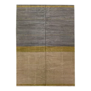 2020s Modern Minimalist Tibetan Handmade Wool & Silk Rug in Earthy Tones
