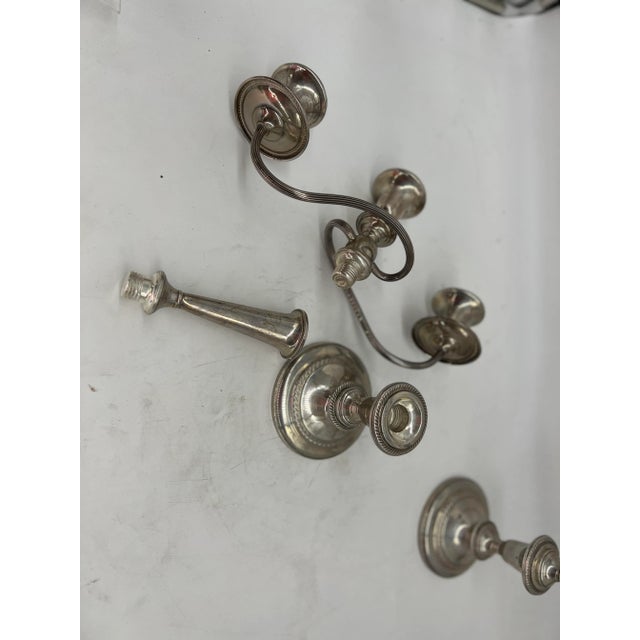 Mid 20th Century Mid-20th Century Pair of Weighted Sterling Convertible Three Light Candelabra For Sale - Image 5 of 6