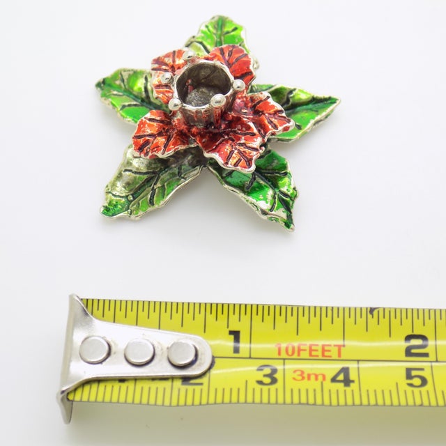 Vintage Italian Handmade Genuine Silver Poinsettia Christmas Decorative Mini Candle Holder Dollhouse Miniature For Sale - Image 10 of 10