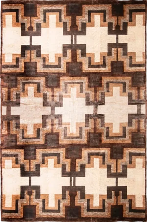 Rug & Kilim’s Art Deco Style Rug - Beige Brown Mid-Century Geometric Pattern