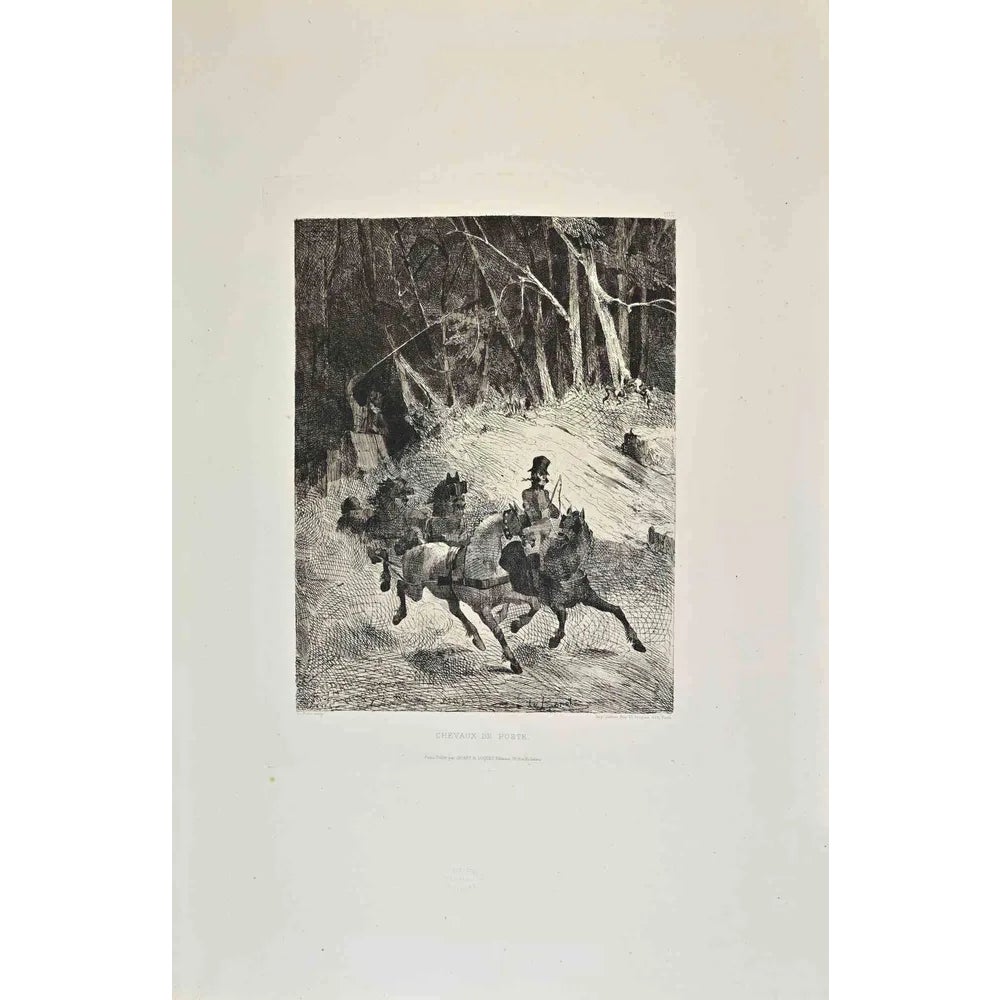 Charles Amédée De Boret, Chevaux de Poste, Etching, 1870s | Chairish