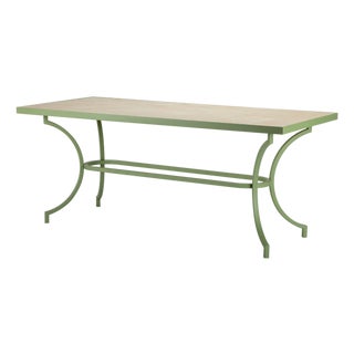 Italian Betel Outdoor Dining Table in Travertine and Hand-Bent Metal For Sale