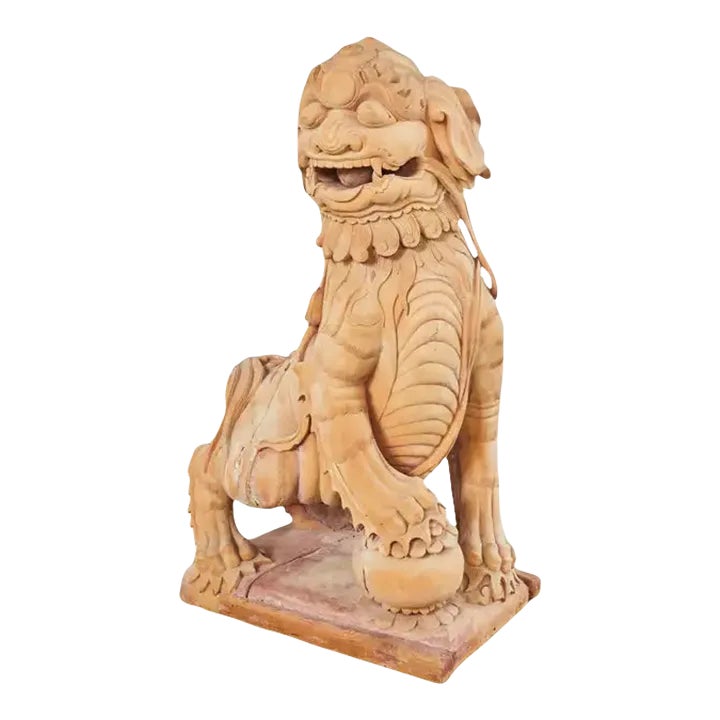 Monumental Chinese Carved Wooden Temple Foo Dog Lion Sculpture Chairish