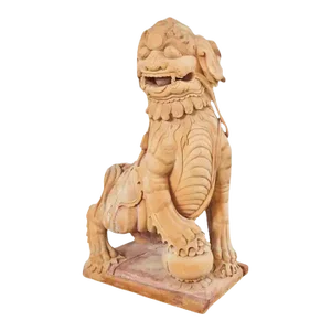Monumental Chinese Carved Wooden Temple Foo Dog Lion Sculpture