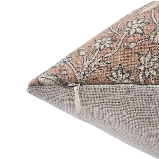 Art Deco Throw Pillow Cover Designer Collection of Hand Block Printed Thick Linen 16x16 Inch- Pista For Sale - Image 3 of 5