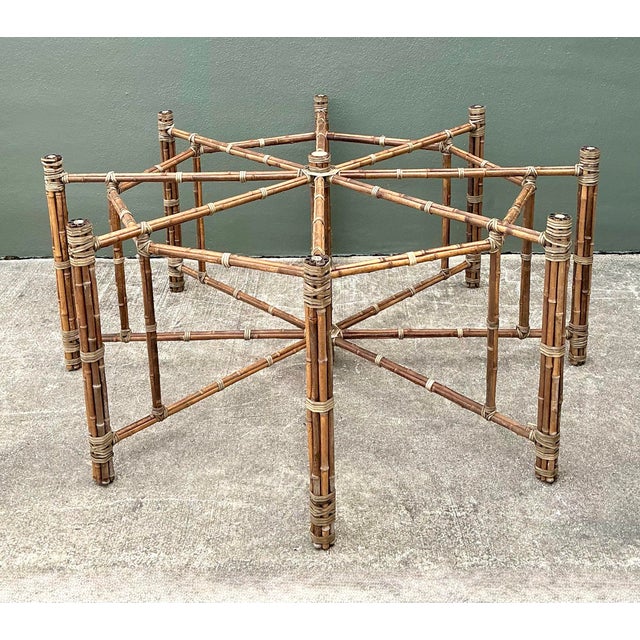 Wood Vintage Bundled Rattan Dining Table Pedestal After McGuire For Sale - Image 7 of 12