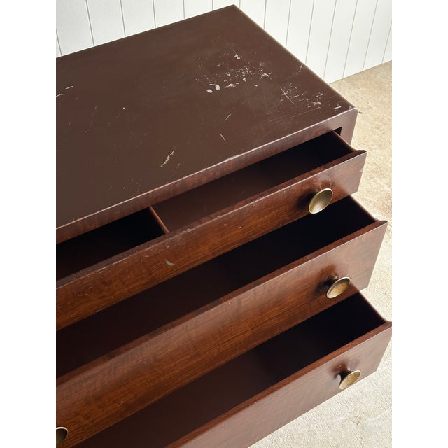 Vintage Norman Bel Geddes for Simmons Steel Chest of Drawers With Brass Pulls, C. 1930s For Sale - Image 13 of 18