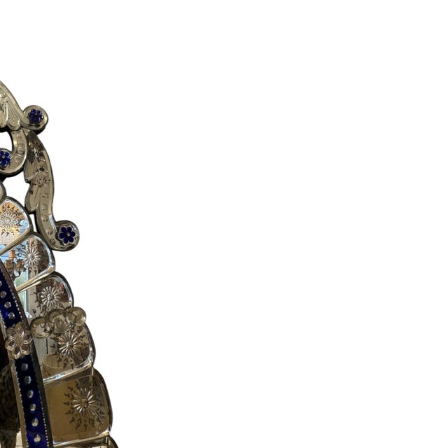 Early 20th Century Venetian Mirror With Cobalt Glass: Antique Murano-Style Etched Mirror For Sale - Image 4 of 11