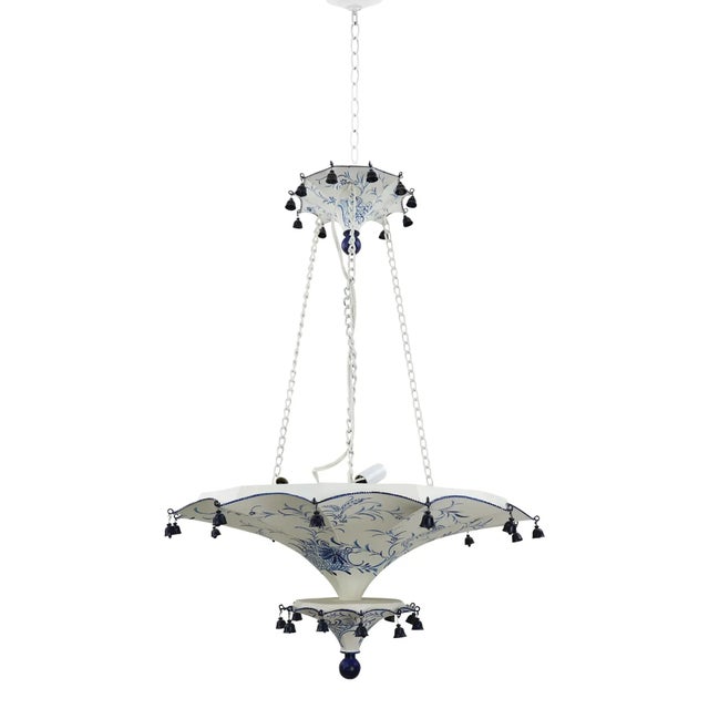 Metal Vintage Two Tiers Upside Down Umbrella Ceiling Chandelier With Bells, White/ Blue in Arabasic Design Style For Sale - Image 7 of 9
