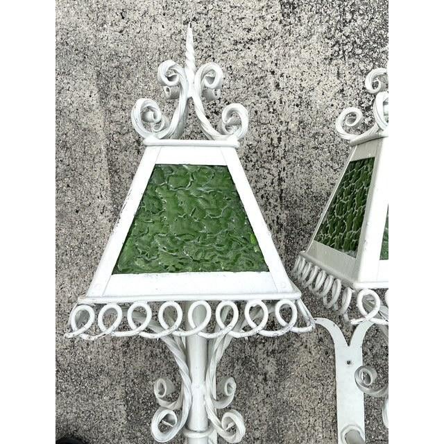 White Vintage Regency 1950s Wrought Iron Light Sconces - A Pair For Sale - Image 8 of 12