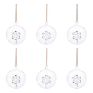 Snowflake Clear Ball Ornaments, Set of 6, 3.25" For Sale