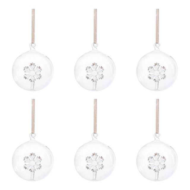 Snowflake Clear Ball Ornaments, Set of 6, 3.25" For Sale